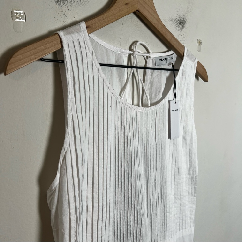 NWT PAMPELONE- Midi Sleeveless Tiered Pleated Perle White Sundress Bridal - Picture 4 of 7